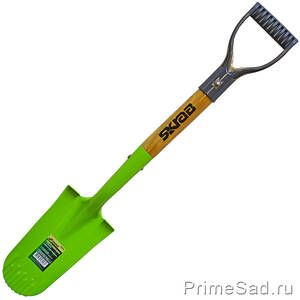 Лопата штыковая мини УЗКАЯ зубчатая с деревянной ручкой Skrab 28098